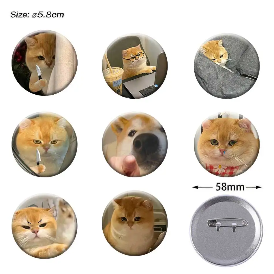 58mm Popular Cute Fashion Hot Funny Cat Meme Badge Anime Accessories Creative Brooches Hat Backpack Decorate Gifts