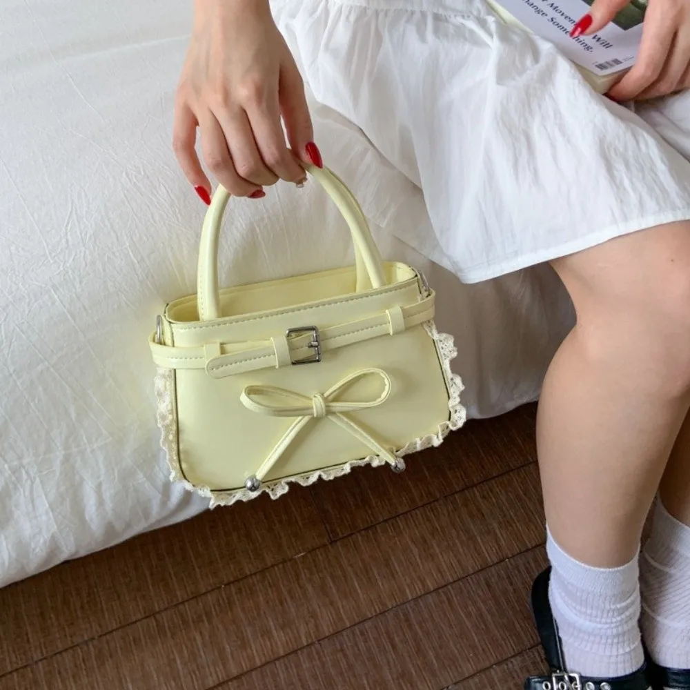 กระเป๋าหนังโบว์เกาหลีสุดฮิต กระเป๋าสะพายข้างโบว์หวานเก๋ กระเป๋าถือผู้หญิงอเนกประสงค์ลายลูกไม้ ใช้ได้ทุกวัน