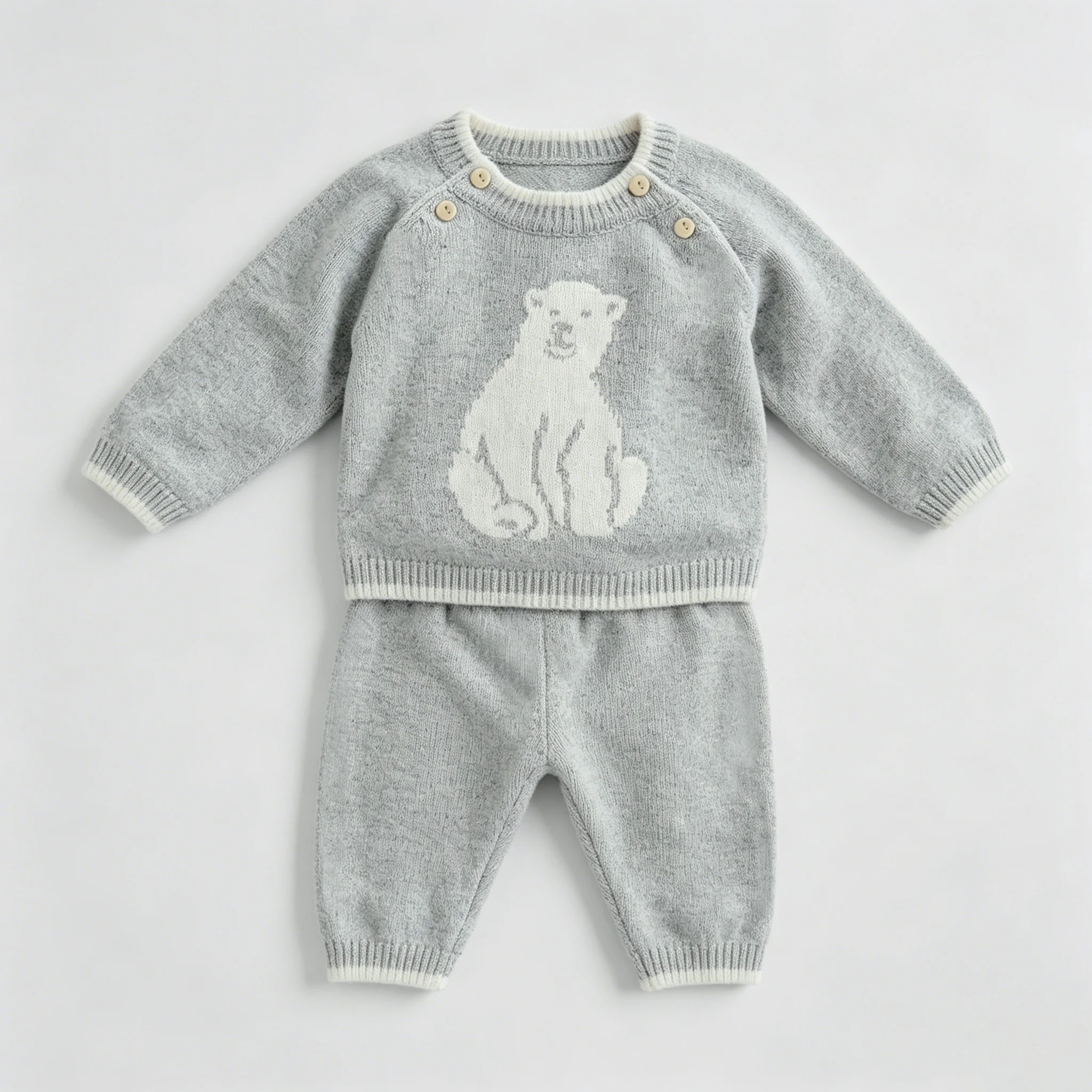 Baby 2Pcs Knitted Outfit Set 0‑3Y Toddler Boys Girls Bear Pullover Sweater Pants Long Sleeve Infant Autumn Winter Clothes Suit