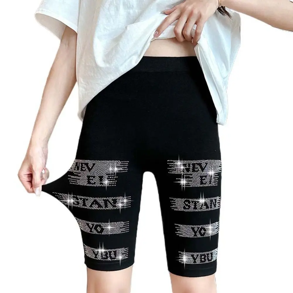 Breathable Zircon Letter Hip Lift Yoga Shorts Tights Thin Women Rhinestone Leggings Trousers Elastic Crystal Yoga Pants Girl