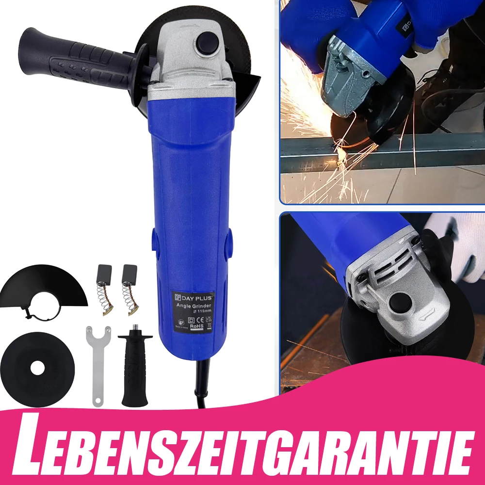 Meuleuse d'angle 550W, meuleuse électrique 115mm avec disque de coupe et poignée latérale |   12 000 tr/min pour la découpe, le meulage et le polissage du bois, du métal, du béton et de la pierre |   Pour les charpentiers et les artisans
