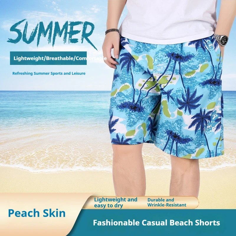 Men Plus Size Quick Dry Loose Thin Five Point Beach Shorts Casual Sports Floral Print Hot Selling Summer Male Vacation Swim Boar