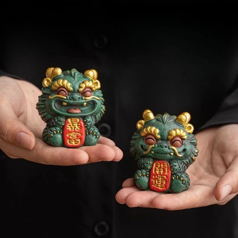A Pair of Pixiu Ornaments Chinese Stone Kirin Mini Decoration for Living Room Home Crafts Little Tea Pet Desk Ornament