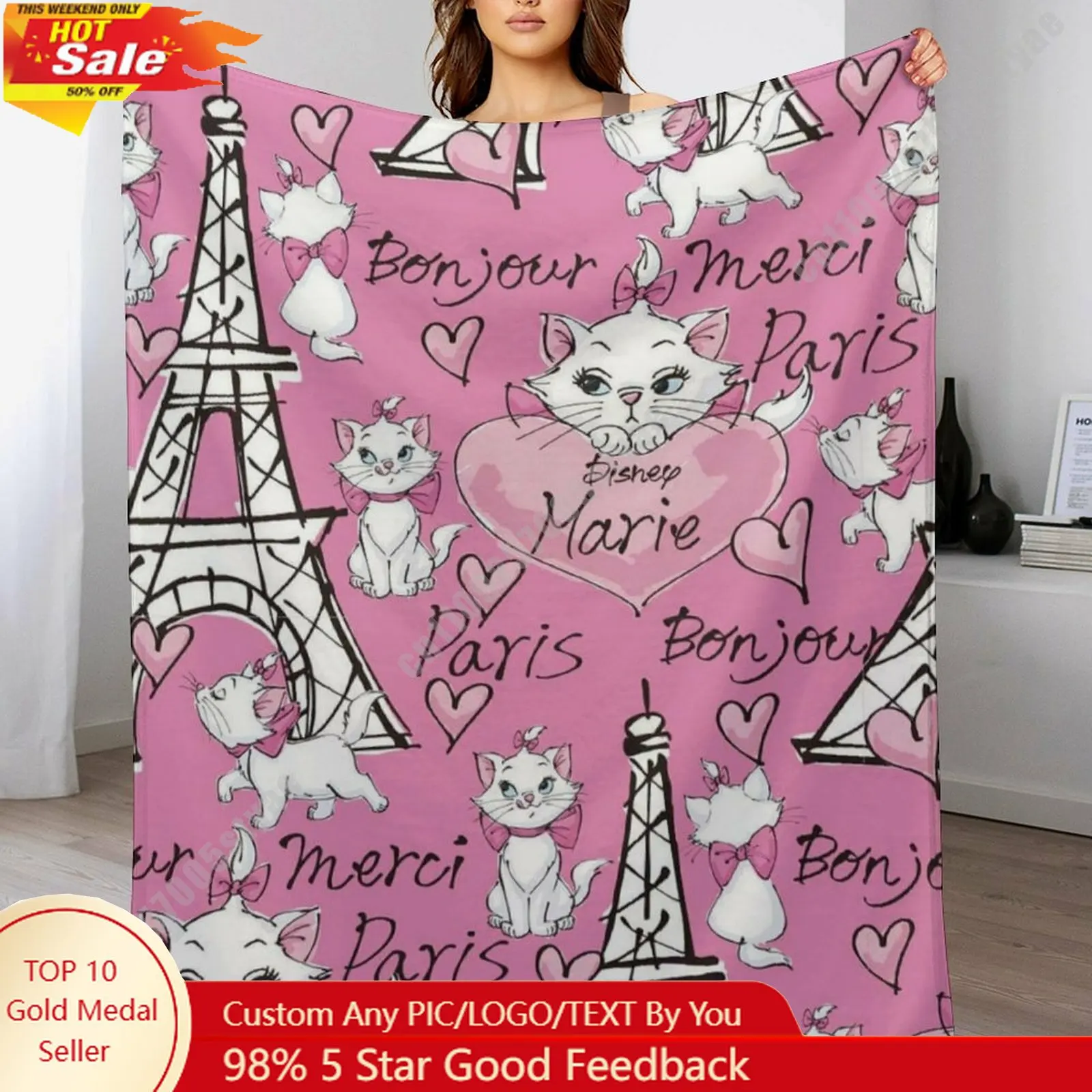 

Marie Blankets Disney Cartoon Plush Blanket Indoor Decoration Child Holiday Party Boy Girl Gifts Warm Custom Wearable