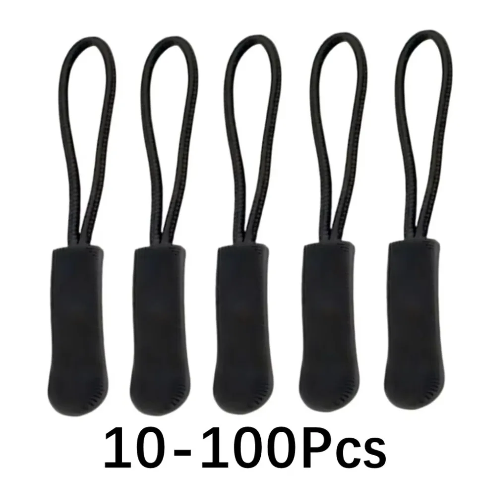 10/100Pcs Black Zipper Pulls Replacement with Extension Cord for Backpacks Jackets Luggage Wallets Handbags accessories