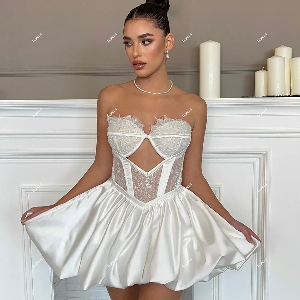 Booma-Mini robe de soirée de mariage A-Line pour femme, robe de cocktail en dentelle teintée, jupe bouffante chérie, robe de mariée, quoi que ce soit