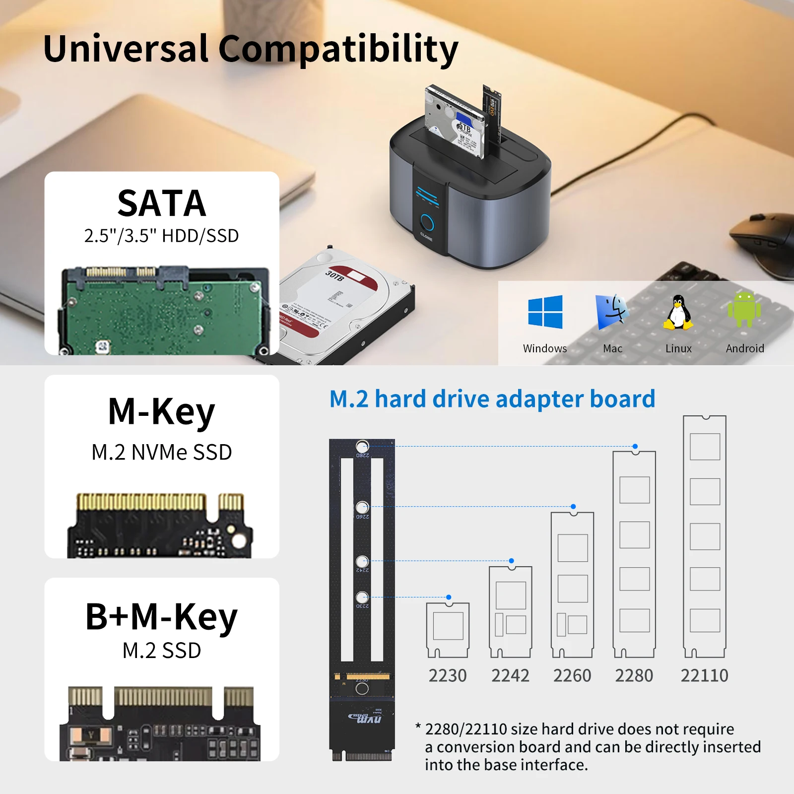 GODO Offline Clone Function M.2 NVME to SATA 2.5 3.5 2.5/3.5 Inch SSD HDD Duplicator Docking Station Enclosure Adapter
