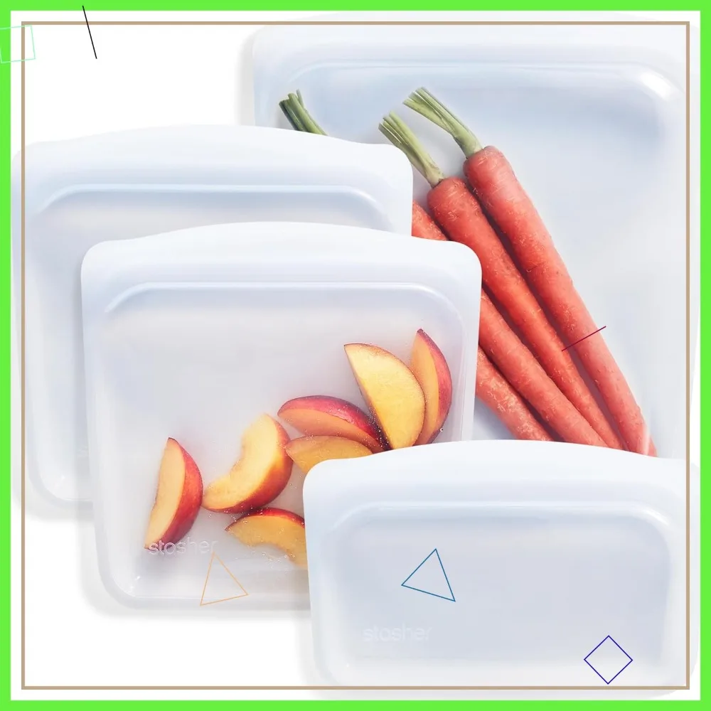 

Reusable Silicone Storage Bags, 4-Pack, Microwave & Dishwasher Safe, Eco-Friendly Food Containers for Freezer and Lunch