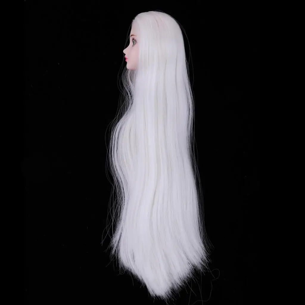 

1/6 Female Ball Joint Doll Head Carving Sculpt with White Straight Hair Wig for BJD for MSD Doll