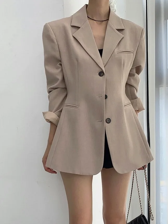 Ele Long Sve damespak Jaet losse pasvorm enkele knop Koreaanse Sle Office Wear faionable bovenkleding