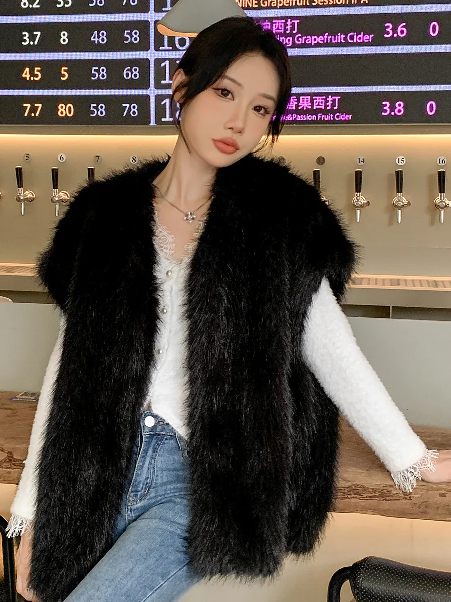 Nuovo gilet in pelliccia Toka, cappotto in pelliccia di volpe con scollo a V di media lunghezza, gilet autunnale e invernale da donna, top in pelliccia