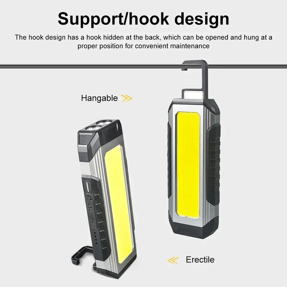 4000mAh TYPE-C Rechargeable Work Light COB Floodlight Portable Multi-function Worklight with Hook Clip for Night Repairing