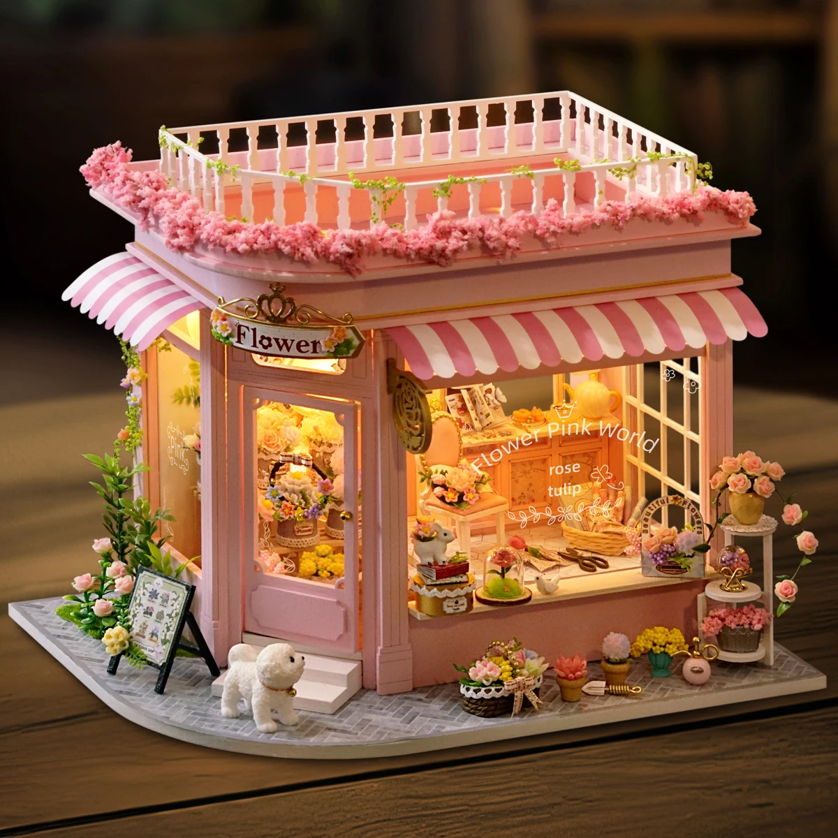 

Flower shop DIY handmade house kit, adult built mini house, Halloween/Christmas decorations/gifts for family and friends