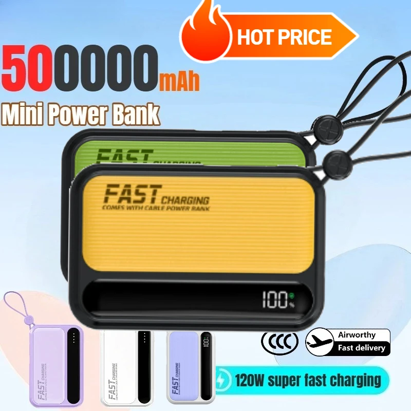 2025 جديد 50000mAh 4 in1 قوة البنك سعة كبيرة المدمج في الكابلات ذكي شاشة ديجيتال ضوء بطارية محمولة آيفون