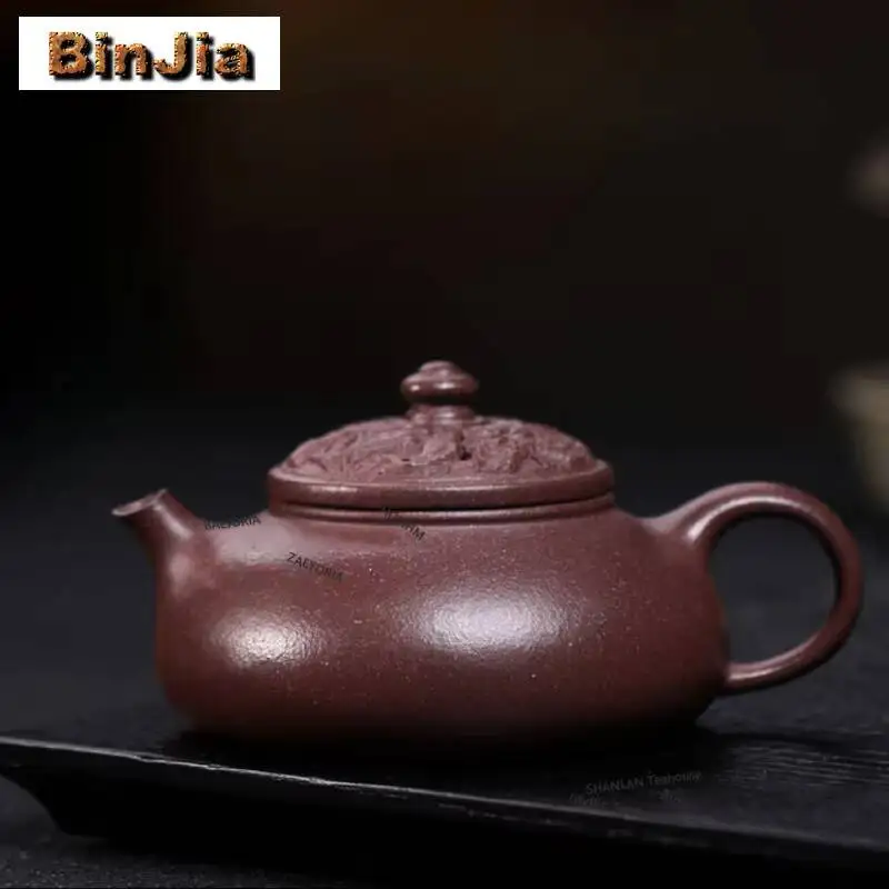 155ml Luxury Yixing Purple Clay Teapots Handmade Han Jiang Pot Raw Ore Purple Mud Kettle Zisha Tea Set Cha Decoration