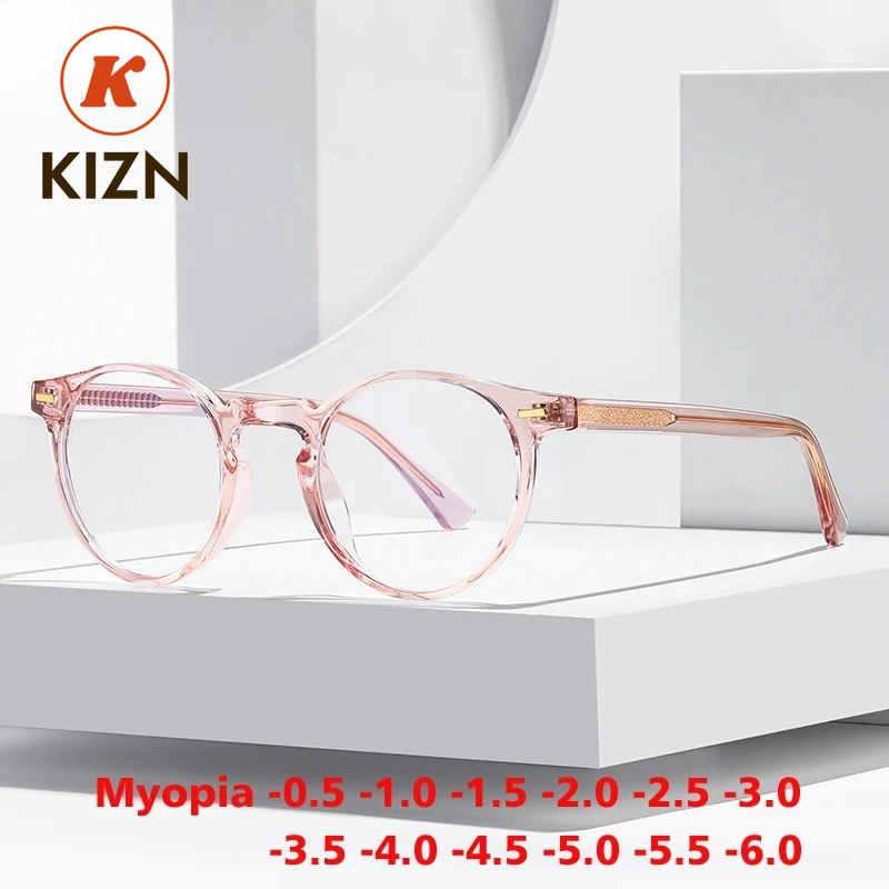 

KIZN модные круглые женские очки для близорукости оправа TR90 винтажные анти-синий свет по рецепту очки по индивидуальному заказу оптики от -0,50 до -10