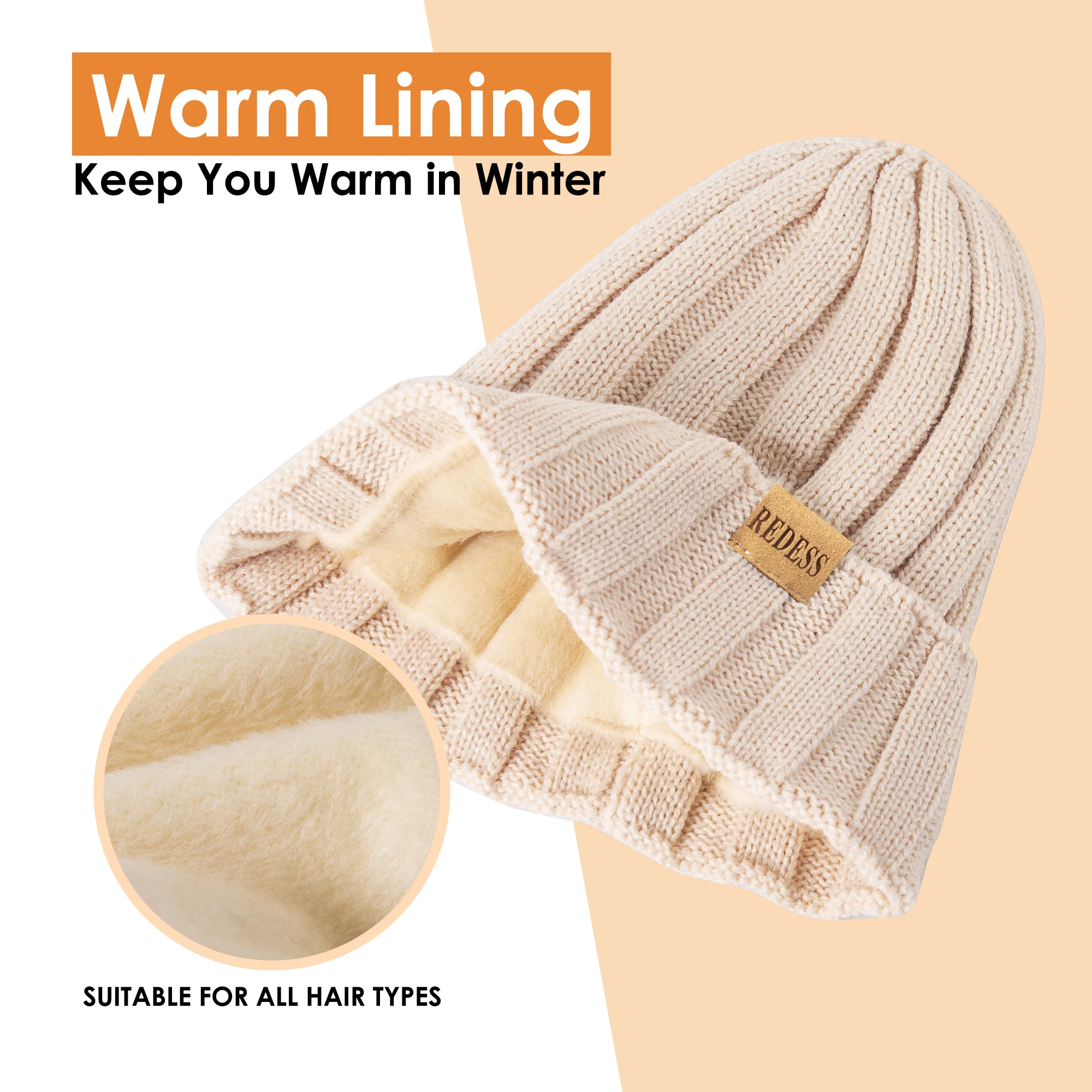 Winter Beanie Hat Scarf Gloves, Warm Fleece Knit Hat Long Scarf Neck Warmer Touch Screen Winter Gloves Set Gifts for Women