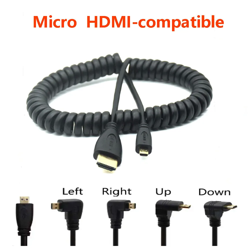 

4K Micro HDMI-compatible to HDMI coiled Spiral Cable to 90 Degree Micro HDMI Extension Spring HDMI-compatible Adapter Cable