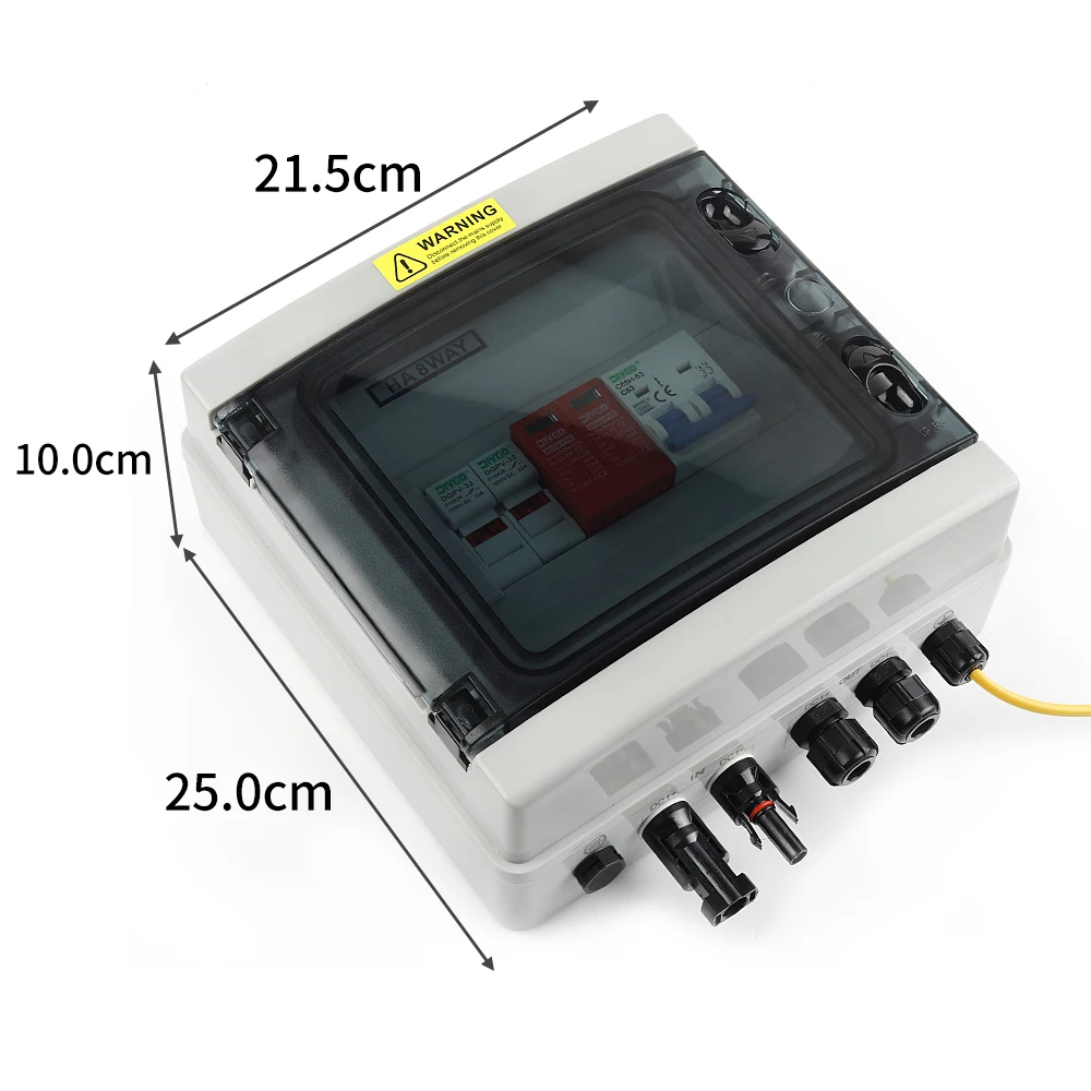 PV Combiner Box DC 500V 1 Input 1 Output With Surge Lightning Protection DC Fuse MCB SPD Solar Photovoltaic IP65 Waterproof Box