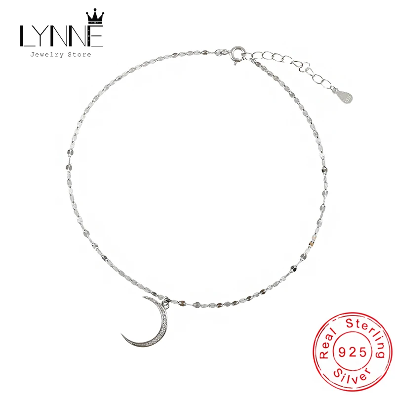 

LYNNE 925 Sterling Silver Jewelry Exquisite Moon Zircon Pendants Anklets Women Fashion Gift Shining Beach Foot Chain PS-10010