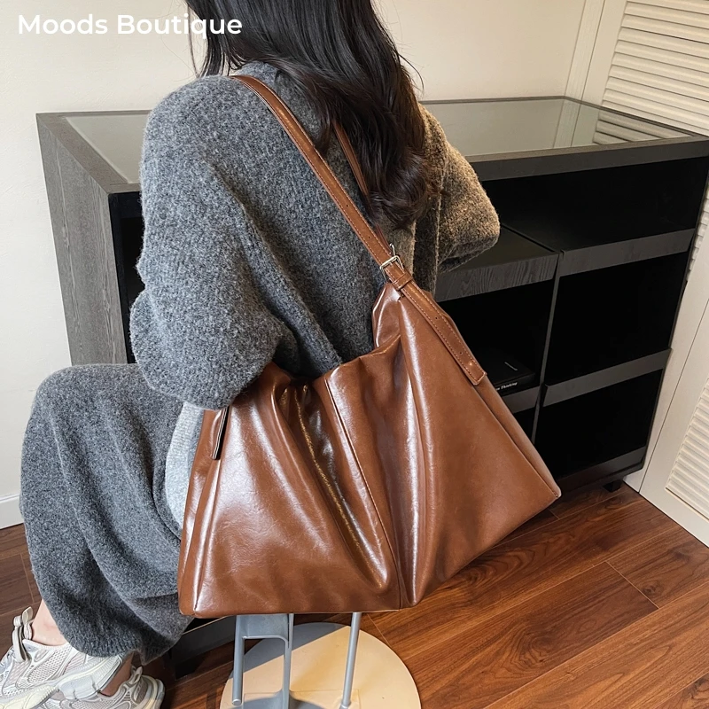 

MOODS Big Size Shopper Tote Bags For Women Patent PU Leather Solid Color Large Capacity Shoulder Hobo Bag 2025 Luxury Handbags