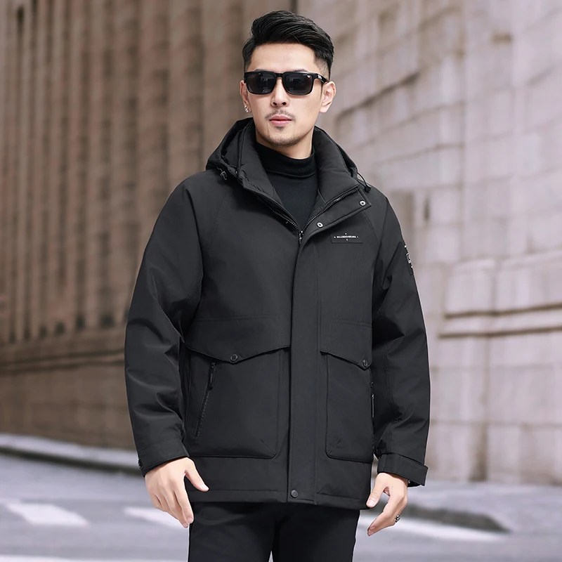 New Short Down Jacket Hooded Removable Designer Clothes Men's Duck Padded Multi-Pocket Casual Man Sack Winter Warm Coat Men