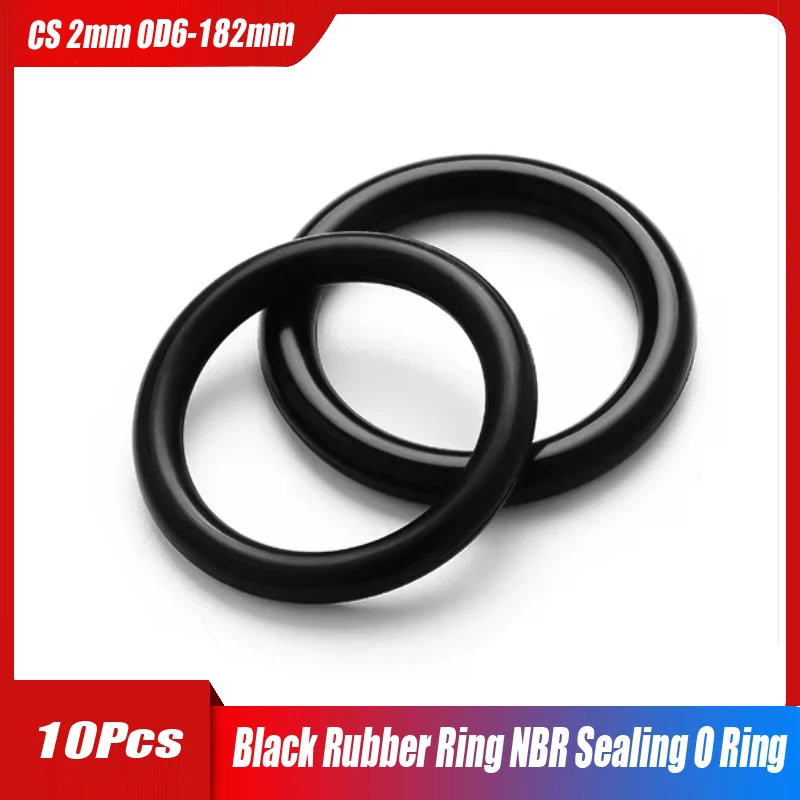 

10Pcs Black Rubber Ring NBR Sealing O Ring CS 2mm OD6/7/8/9/10-182mm Silicon High Pressure Repair Oil Resist Band Sealing Ring