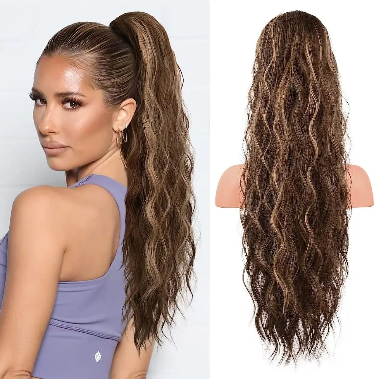 Synthetic wig fashion drawstring water ripple and corn whisker ponytail wig for women