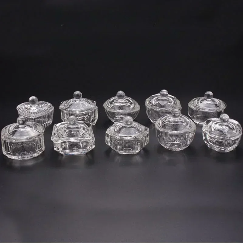 1PC Crystal Glass Clear Acrylic Small Octagonal Powder Liquid Nail Cup Dappen Dish Lid Bowl Cup Holder Equipment Nail Tools