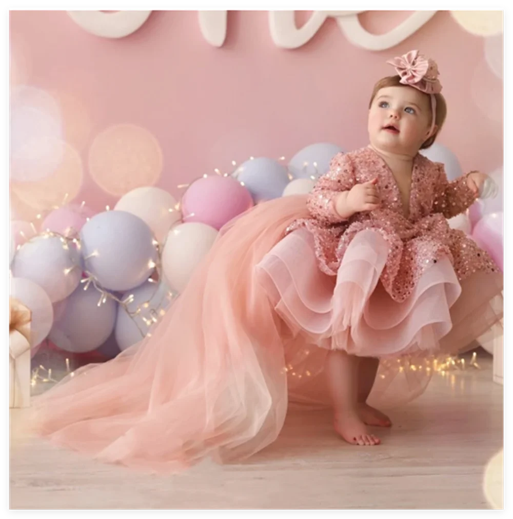 Dusty Pink Flower Girl Dresses Tulle Puffy Appliques With Tailing Sleeveless For Wedding Birthday Party Banquet Princess Gowns