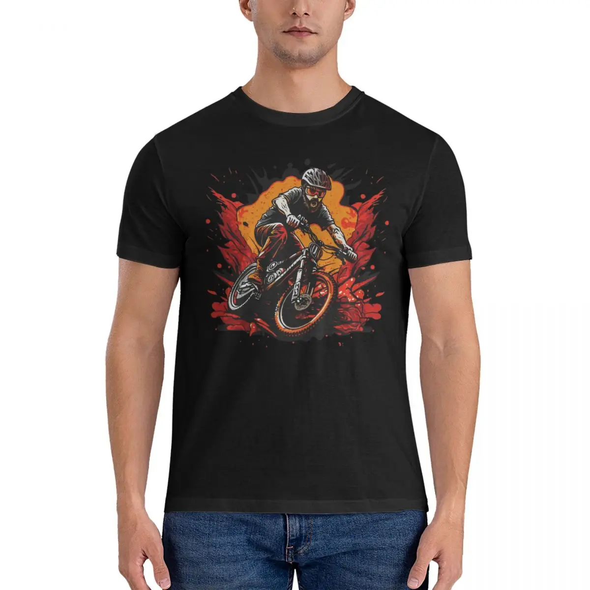 Casual Bike Rider T-Shirt Men Crew Neck Cotton T Shirt Bicycle Short Sleeve Tee Shirt 4XL 5XL Clothing