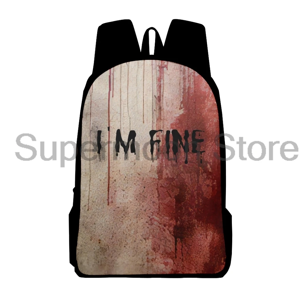 I'm Fine Bloody Hoodie Backpack for Men and Women, Funny Packsack, Travel Bag, Halloween Merch Backpack, Casual, Problème résolu