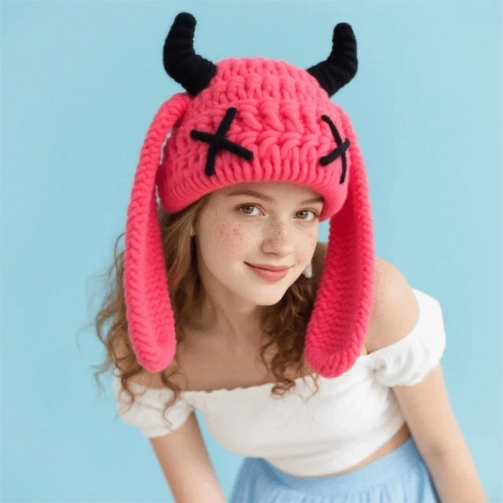 

Забавные универсальные вязаные шапки Y2K, теплая пуловерная шапка, дорожная кепка в готическом стиле в стиле панк, осень-зима