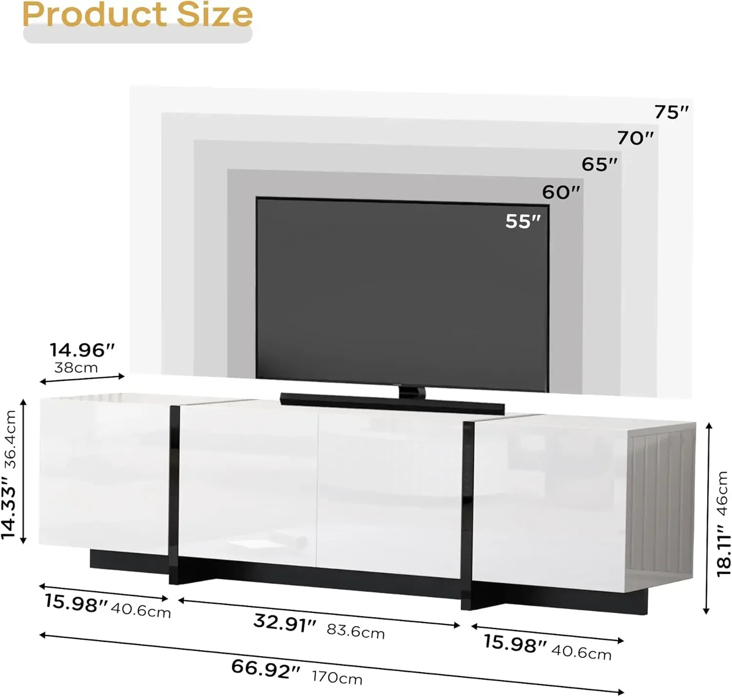 Gloss Cabinet Media Console Entertainment Storage Center Cable Management Matte Top