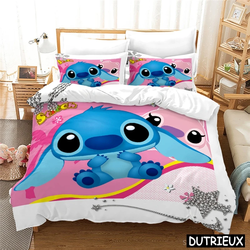 Niedliche Lilo und Stich Königin King Size Bettwäsche Set Disney Cartoon 3D-Druck Tröster Abdeckung mit Kissen bezug Home Textil Bettwäsche