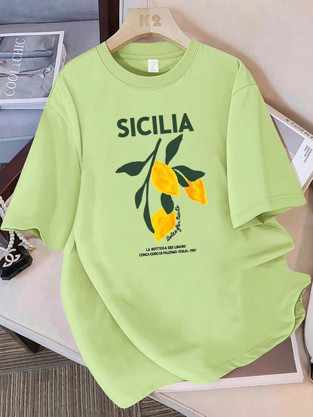 Sommer-T-Shirts aus 100 % Baumwolle für Damen, Amalfi-Küste, Italia, Zitronenfrucht-Druck, Tops, weiches, lockeres T-Shirt mit O-Ausschnitt, lässige Damenkleidung