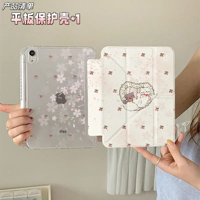 Dreamy Angel Kitten iPad Case For iPad Pro 11 13in 2025 iPad Pro 12.9in Air7 10th 11th M4 M5 Y-Shaped Folding Protective Cover