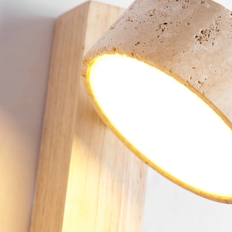 Wabi Sabi Style Decorative Marble Wall Lamp Nordic Apartment Bedroom Living Room Rotatable Led Log Sconce Light Fixture image 5
