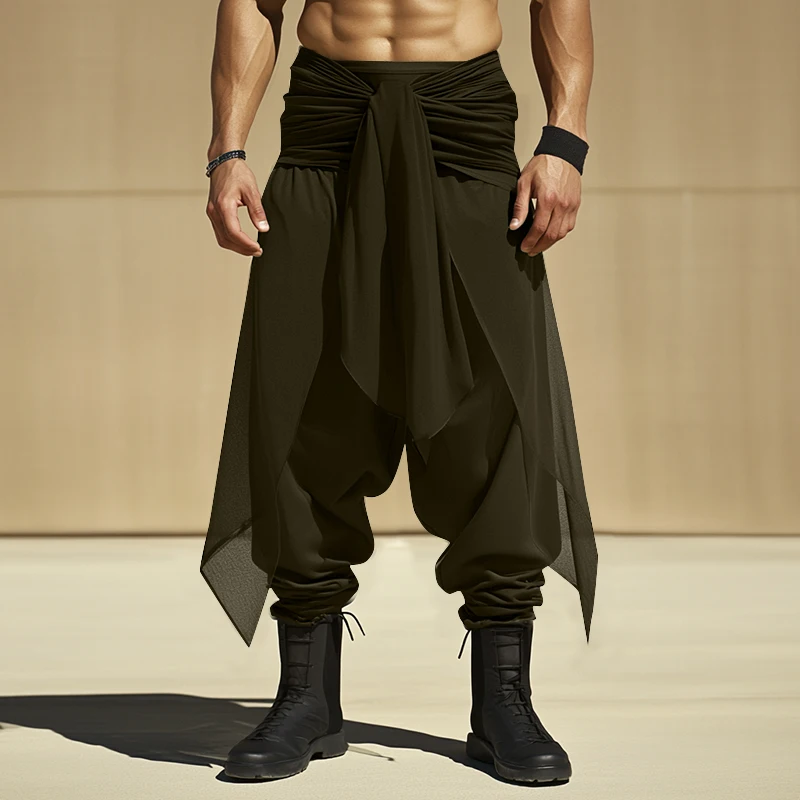 INCERUN Herren Unregelmäßige Hosen Einfarbige Jogginghose mit Schnürung Gefälschte Zweiteilige Hose Herren Streetwear Übergroße Mode Lange Hosen 2026 – Detail 6