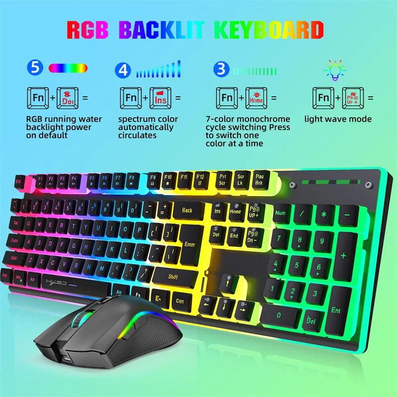 2.4G Wireless Keyboard and Mouse Backlit Set White Keyboards Kit Gaming Combo PC Gamer Full Mounted Computer for Gamer Keyboards