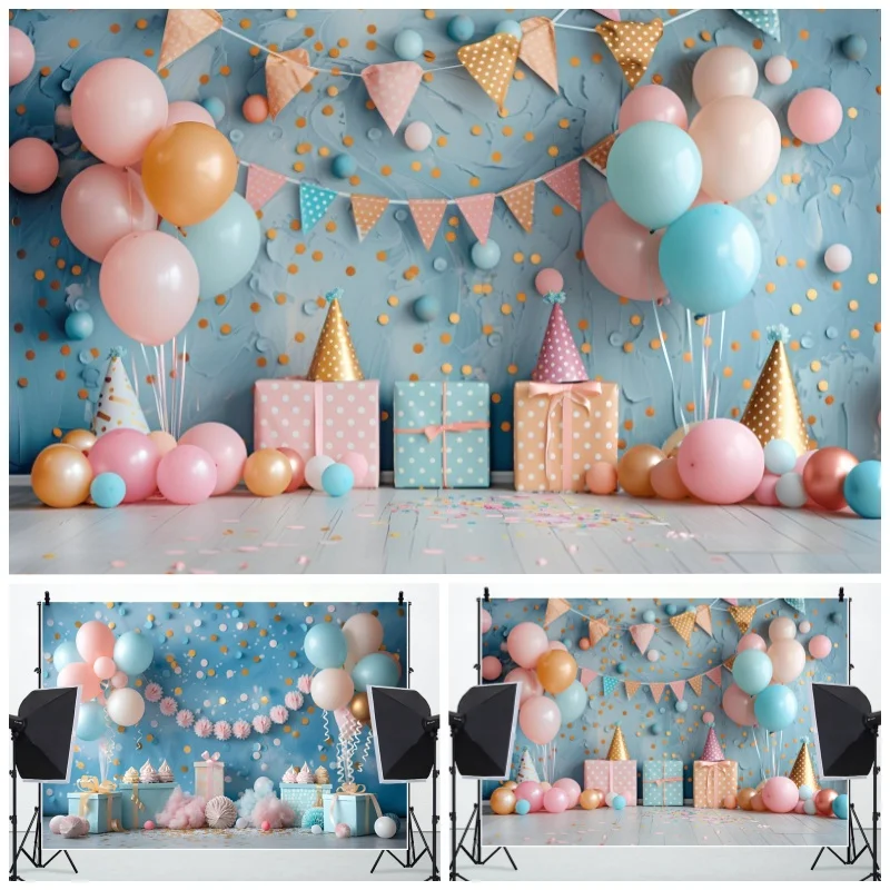 Newborn Baby Birthday Backdrops Photohraphy Balloon Stars Flags Baby Shower Party Decor Backgrounds Photo Photographic Studio