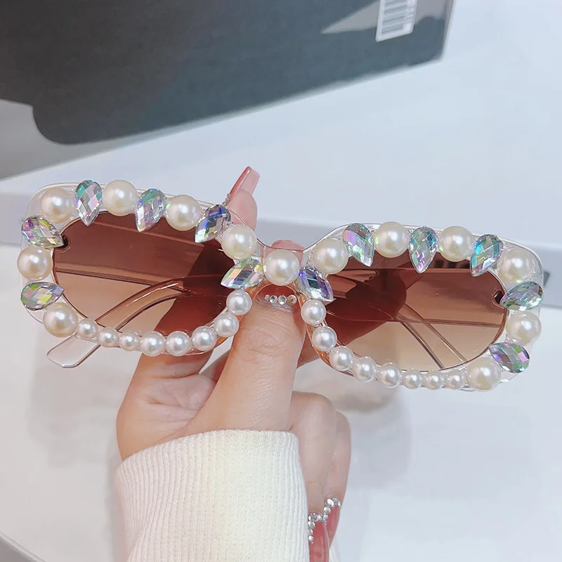 

2023 Luxury Diamonds Rectangle Sunglasses Women Pearl Rhinestone Sun Glasses Female Men Trends Hip Hop Punk Eyewear Shades UV400