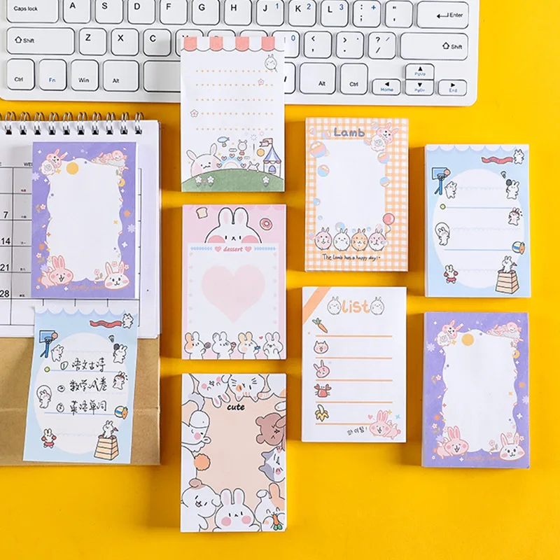 Kawai School Supplies Ins Cartoon Cute Rabbit Grid Plan Note Pad Sticky Handbook Sticker Student Message Lovely Memo Pad Gift