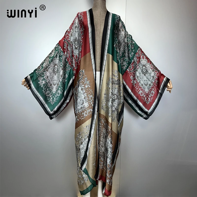 WINYI summer boho kimono  muslim Caftan holida beachwear Cardigan evening dress abaya dubai luxury cover-ups beach outfits women