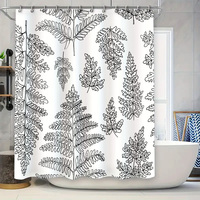 Modern Bathroom DecorBlack White Leaf Print Shower Curtain for Bathtub, Waterproof Fabric, Privacy Liner Home Decoration Accesso