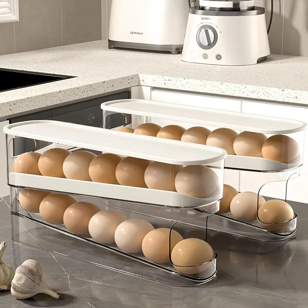 

Auto Rolling Egg Organizer for Refrigerator Space Saving Dispenser Food Grade PP Plastic Stackable Storage ContainerHolds​