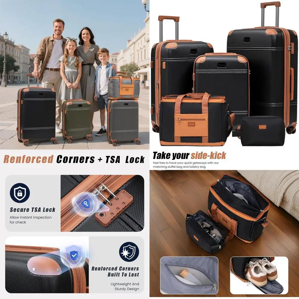 

Набор из 5 расширяемых чемоданов с отсоединяющимися колесами-спиннерами, жесткими корпусами из ABS и замками TSA, включая ручную кладь