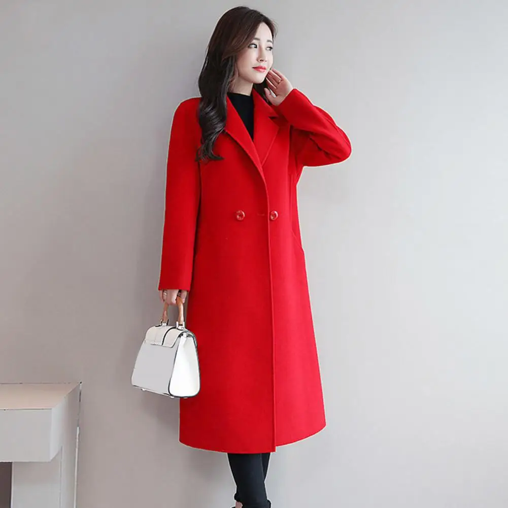 

Chic Winter Coat Solid Color Warm Cardigan Notch Collar Winter Overcoat