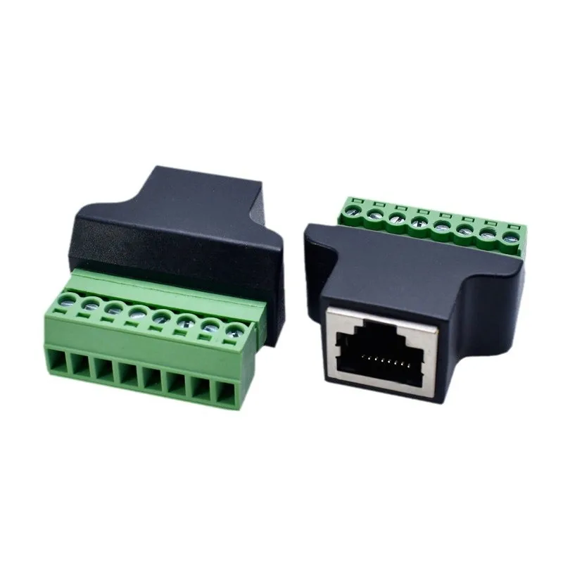 RJ45 to 8PIN Terminal Green Ethernet Converter 8P8C Crystal Modular Crimps LAN Network Line Plug RJ45 Male Female Extend Adapter