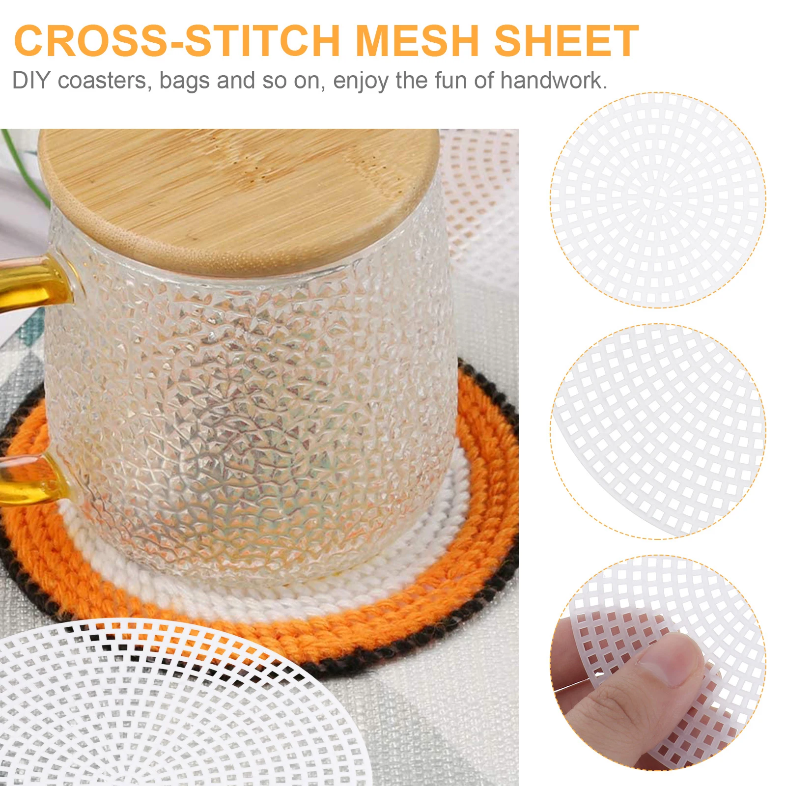 

20 PCS Circular Cross Stitch Grid Panel Starter Embroidery Round Bag Making Materials DIY Mesh Craft White for